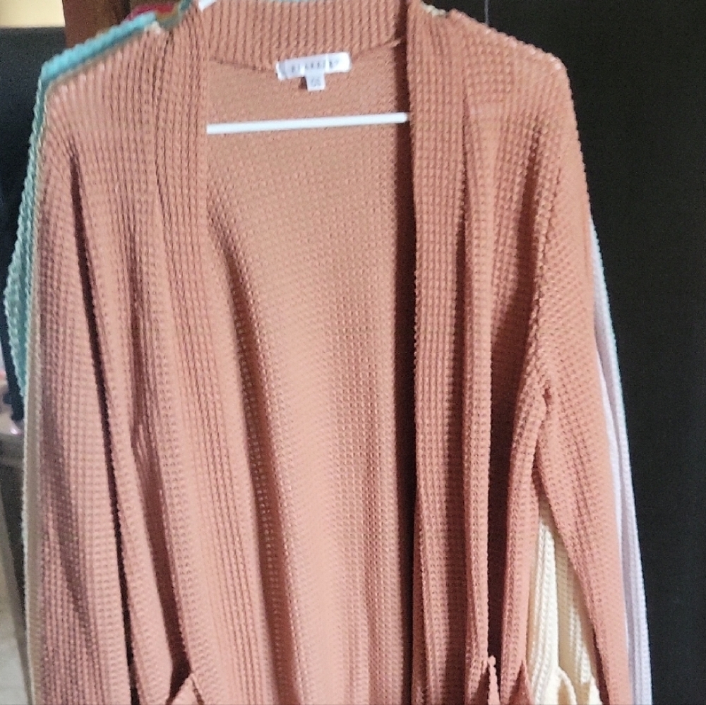 NWOT Tan Ribbed Knit Open-Front Cardigan Sweater